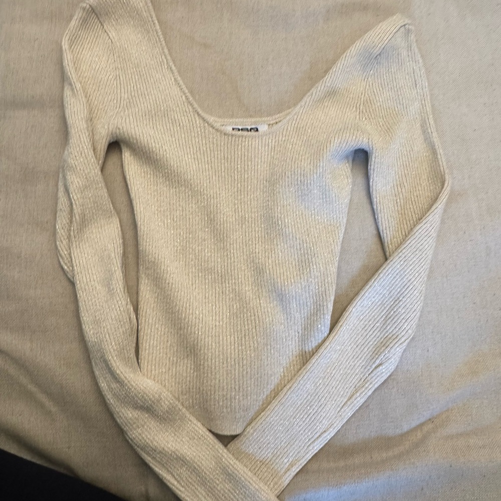 RSQ Cream Off-the-Shoulder Ribbed Sweater
